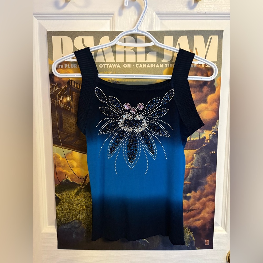 embellished ombre blue women's top